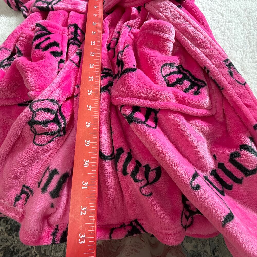 Juicy Couture Pink Fleece Robe L/XL Crown Logo Belted Sleepwear Plush - Picture 7 of 7